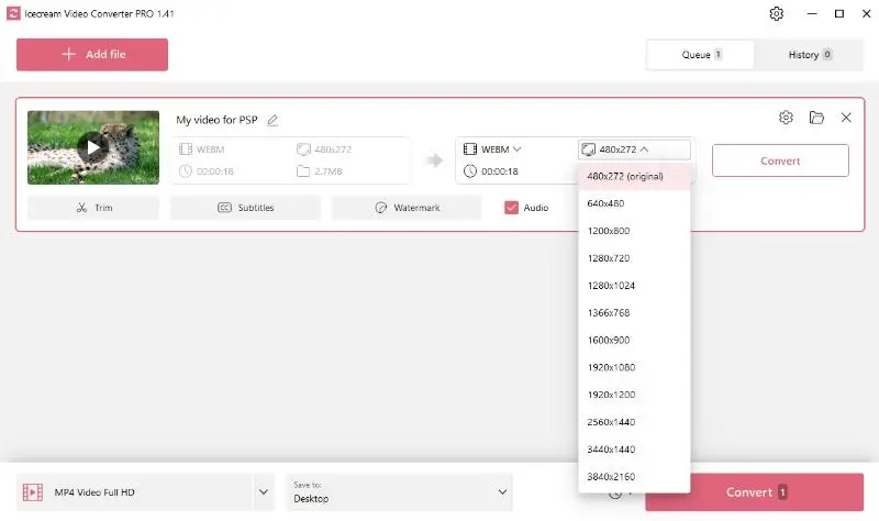 Set output video settings 1
